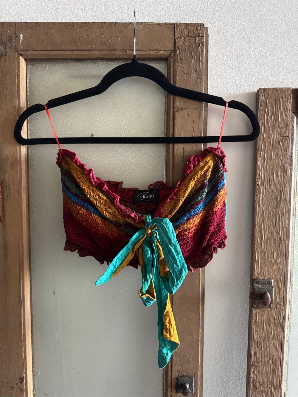 Cider Multicolor Tie-Front Crop Top - Red/Turquoise/Gold